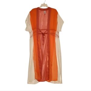 New‎ Women Time And Tru Sheer Orange and Cream Swimsuit Cover-Up Size Large NWT